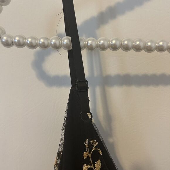 Express Dress Womens 4 Black Gold Floral Embroidered romantic fairy Cocktail - Picture 8 of 15